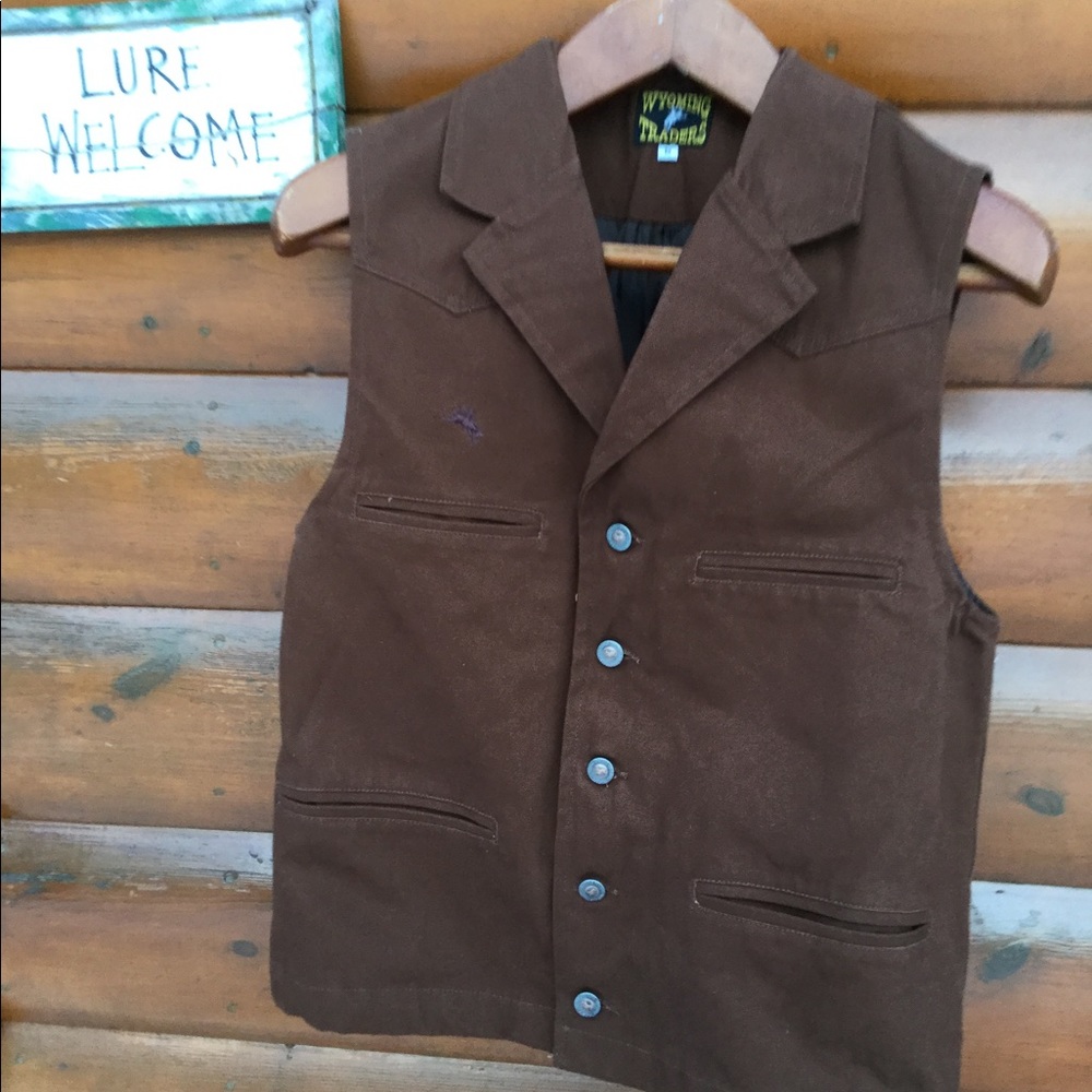 🤠 WYOMING TRADERS MENS Chocolate BRONCO Canvas VEST Sz UniSex